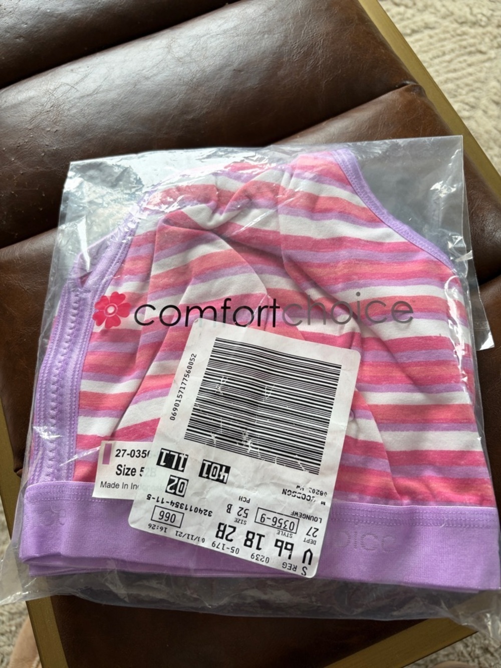 Comfort Choice Plus Size Wireless Back-Close Lounge Bra - 52B - Striped - NIP